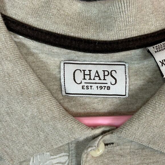 Chaps Polo Shirt Mens Extra Large‎ Beige All Over Fish Print 100% Cotton - Picture 5 of 11